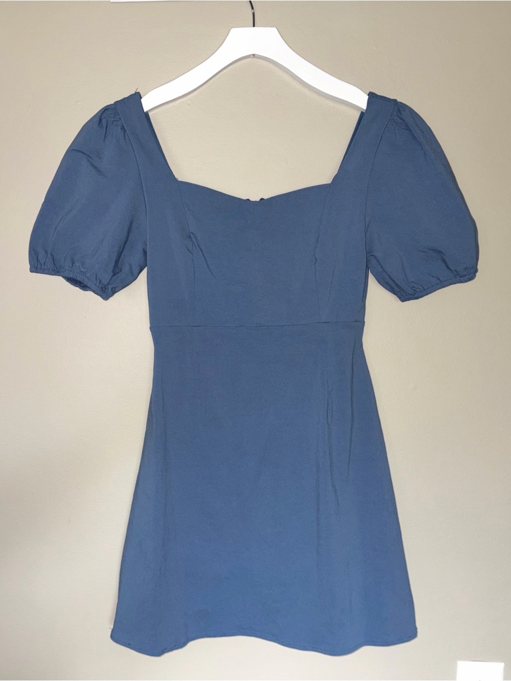 Altar'd State Blue Puff-Sleeve Square-Neck Mini Dress